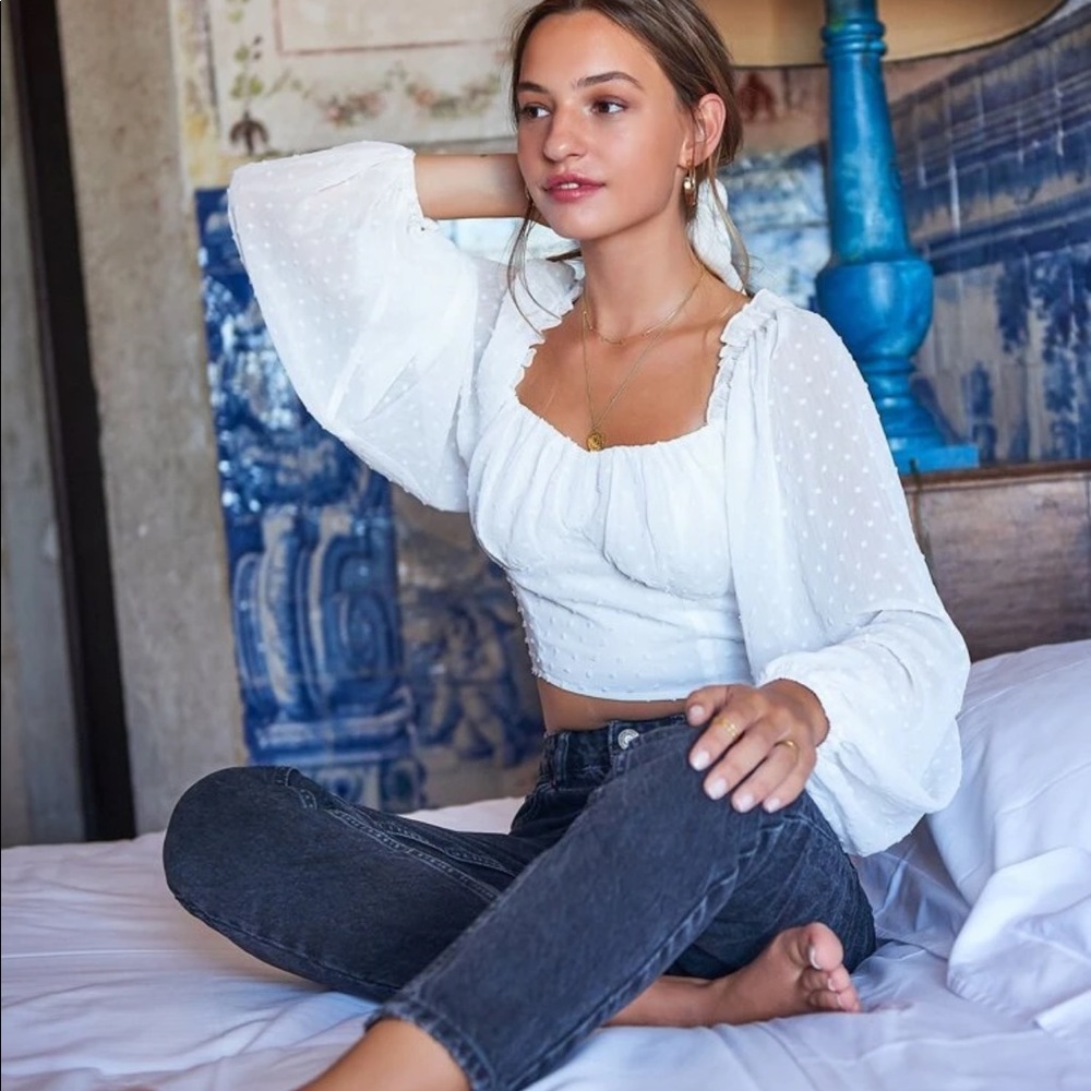 Boho gypsy crop top milk maid white lantern blue - Picture 4 of 8
